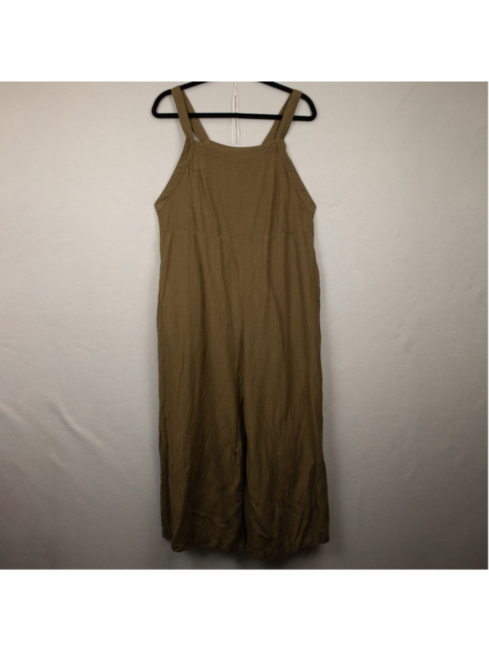 By Together olive green back bow cropped wide leg overalls-M